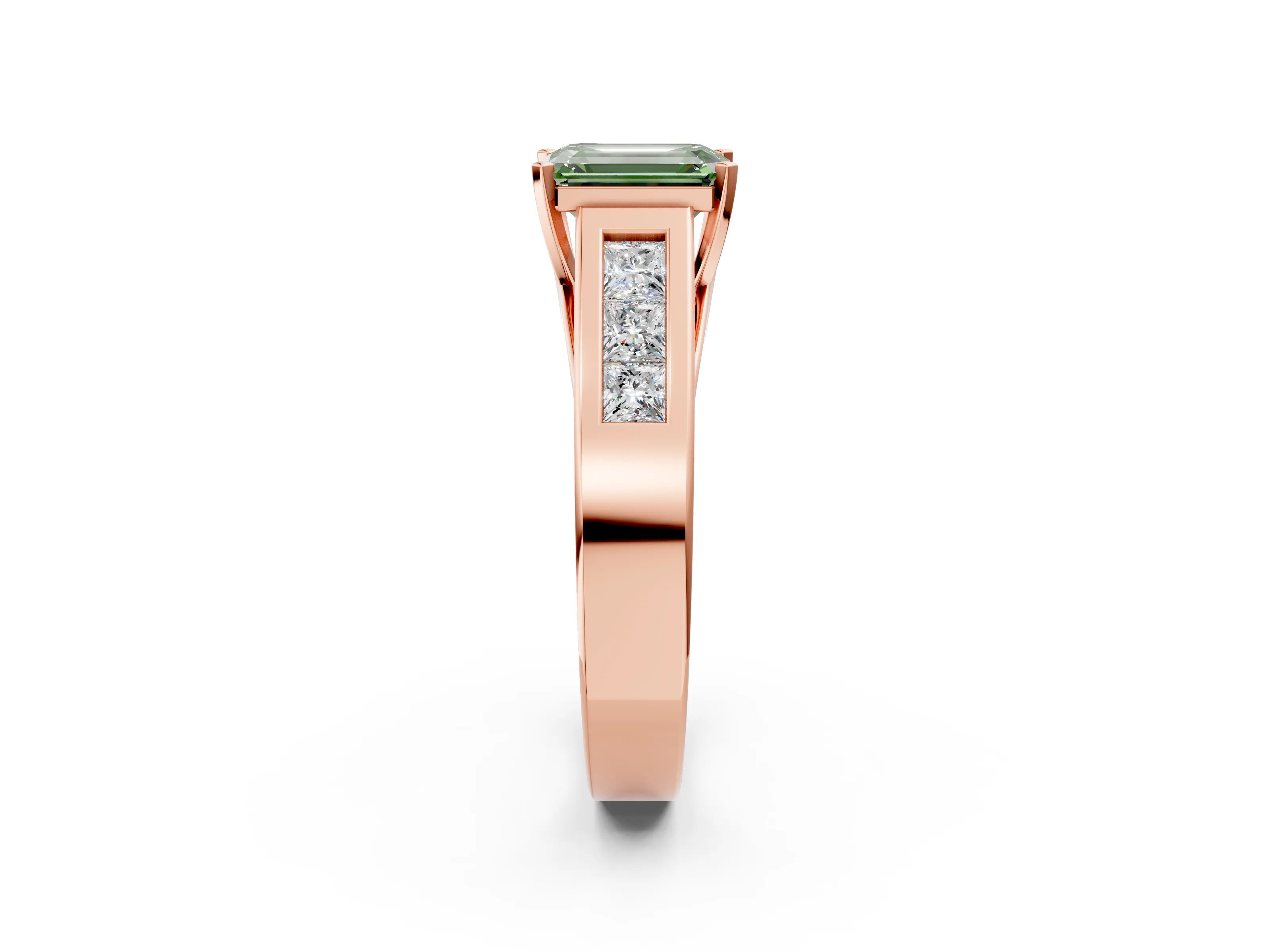 Rose gold Fancy Green Emerald Cut Cut Channel Set Solitaire Ring with Four-Prong Setting_2