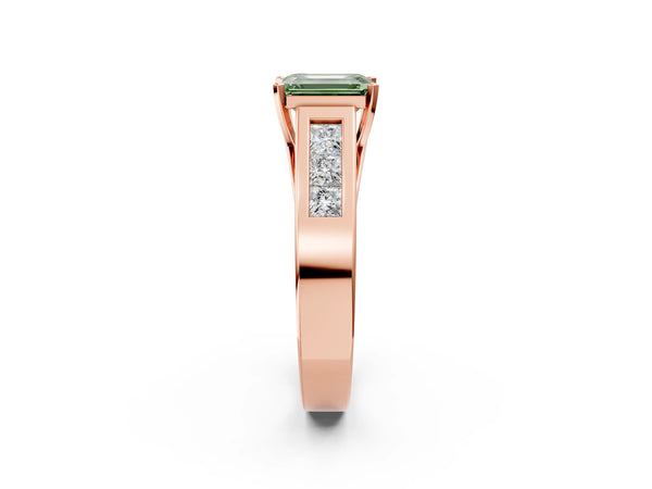 Rose Gold Emerald Cut Engagement Ring Setting for Fancy Green Center with Channel-Set Shoulders
