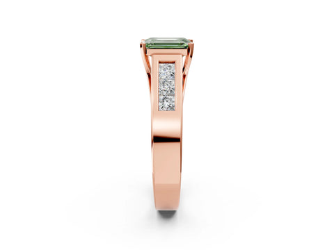 Rose gold Fancy Green Emerald Cut Cut Channel Set Solitaire Ring with Four-Prong Setting_2