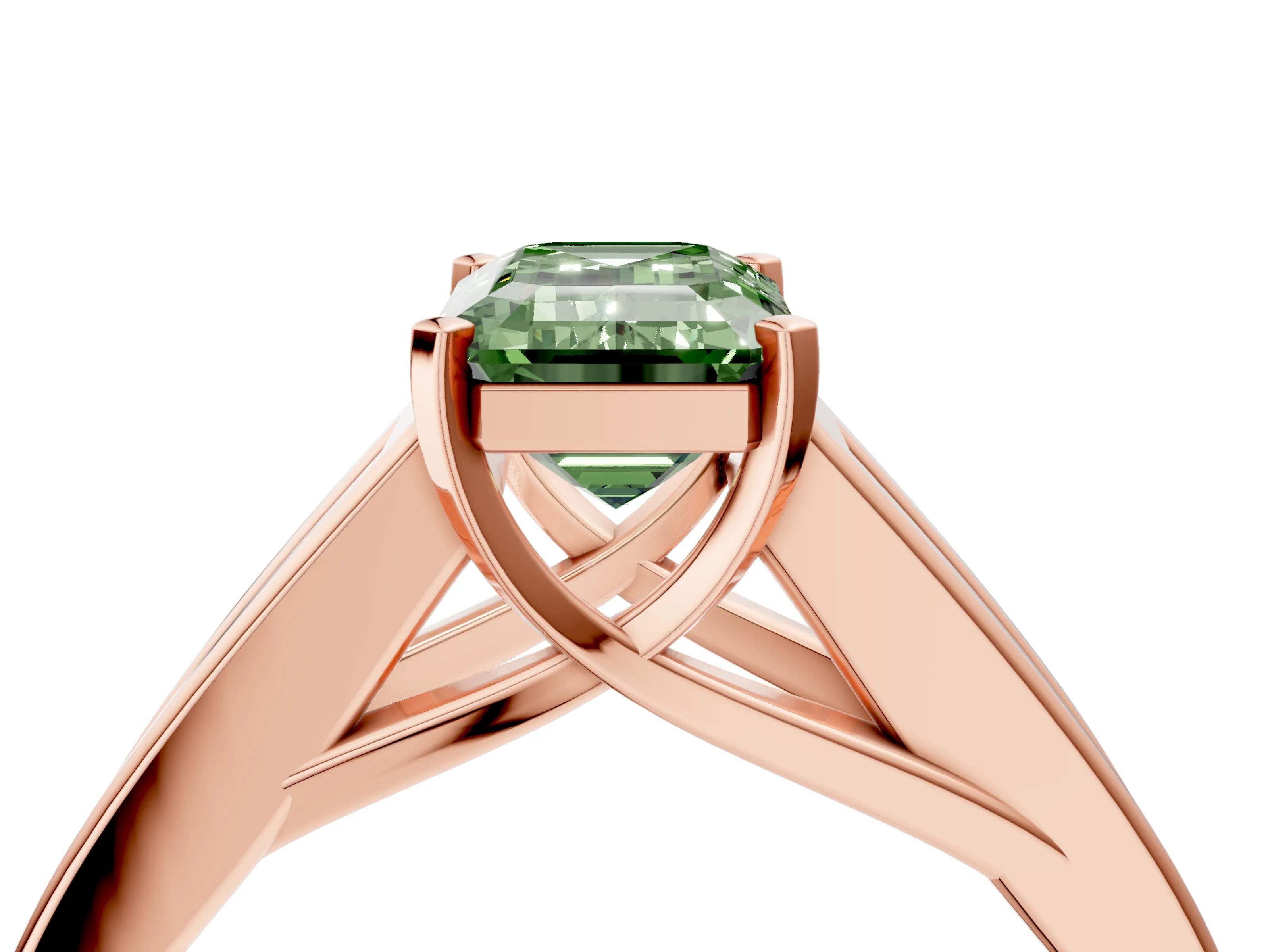 Rose gold Fancy Green Emerald Cut Cut Channel Set Solitaire Ring with Four-Prong Setting_4