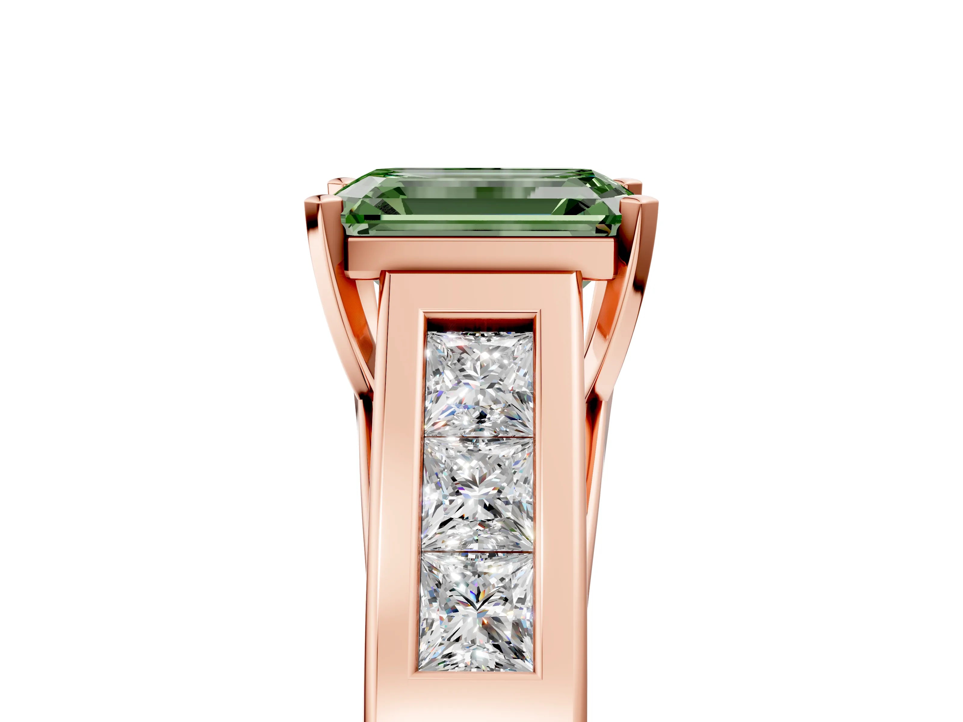 Rose gold Fancy Green Emerald Cut Cut Channel Set Solitaire Ring with Four-Prong Setting_5