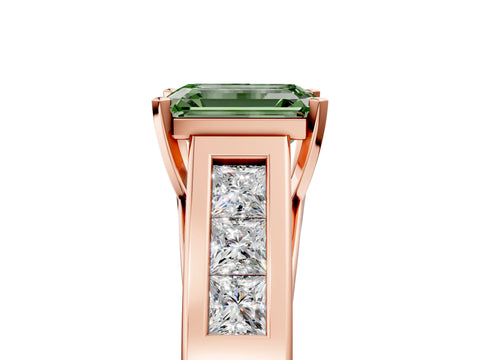 Rose gold Fancy Green Emerald Cut Cut Channel Set Solitaire Ring with Four-Prong Setting_5