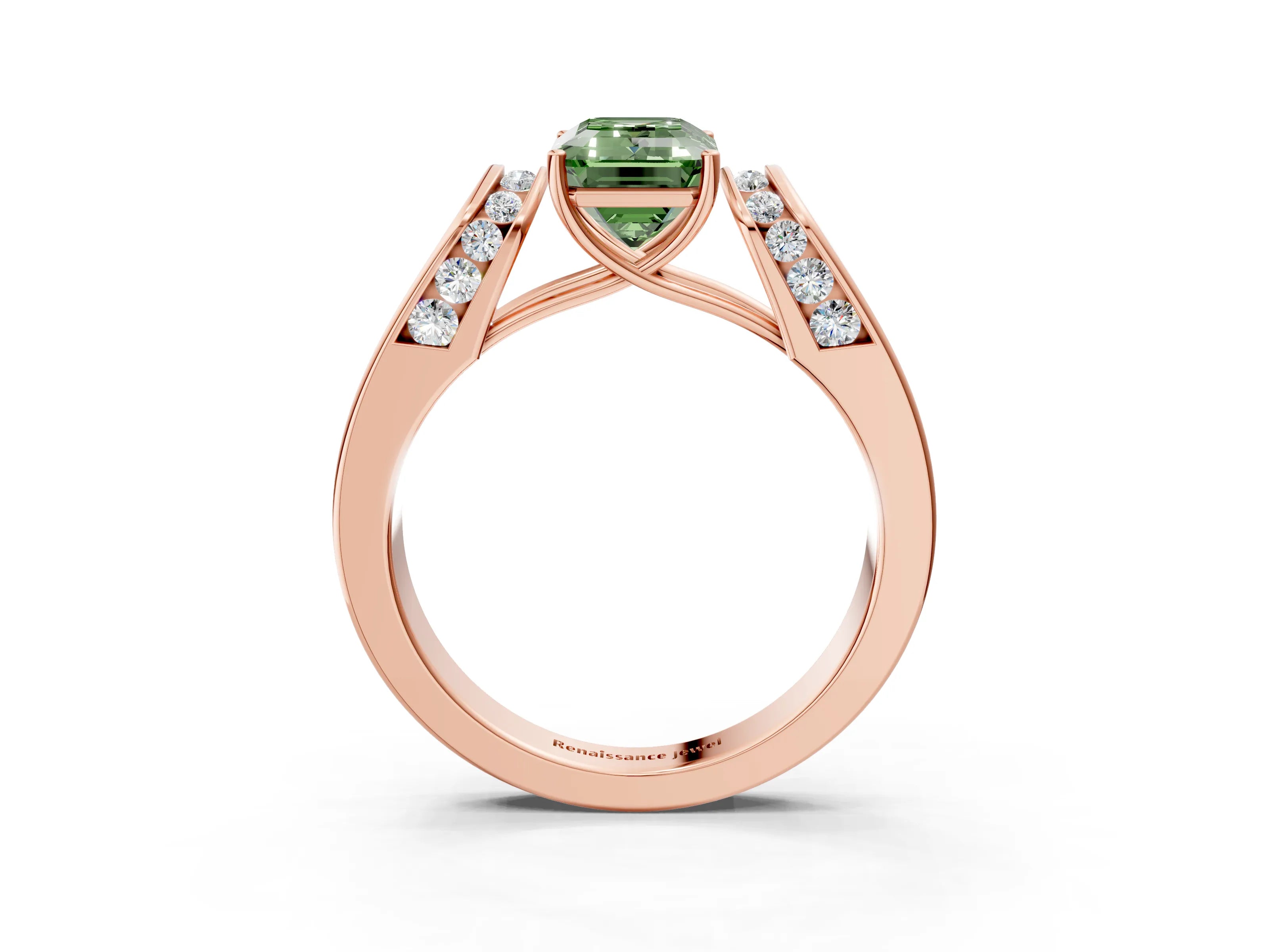 Rose gold Fancy Green Emerald Cut Cut Diamond Channel Set Solitaire Ring with Four-Prong Setting_3