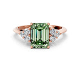 Rose gold Fancy Green Emerald Cut Cut Diamond Cluster Ring with Solitaire Band and Four-Prong Setting_12