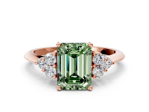 Rose gold Fancy Green Emerald Cut Cut Diamond Cluster Ring with Solitaire Band and Four-Prong Setting_12