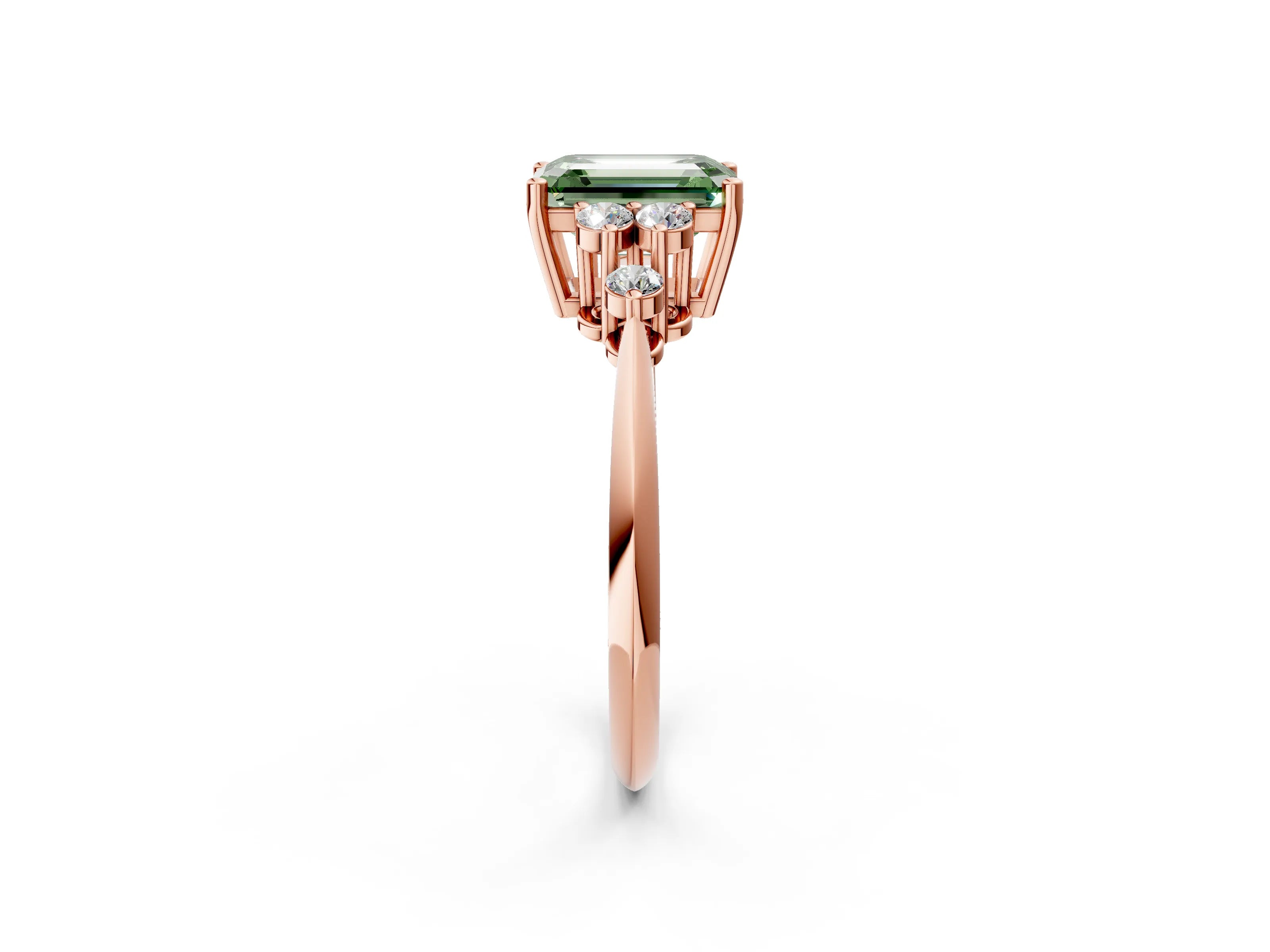 Rose gold Fancy Green Emerald Cut Cut Diamond Cluster Ring with Solitaire Band and Four-Prong Setting_14