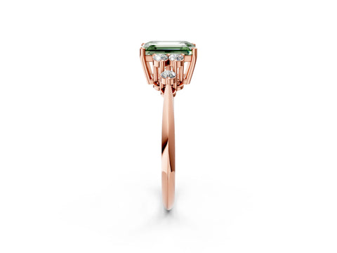 Rose gold Fancy Green Emerald Cut Cut Diamond Cluster Ring with Solitaire Band and Four-Prong Setting_14
