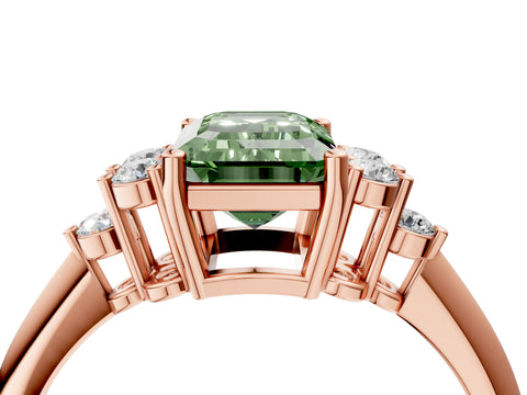 Rose gold Fancy Green Emerald Cut Cut Diamond Cluster Ring with Solitaire Band and Four-Prong Setting_16