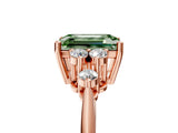 Rose gold Fancy Green Emerald Cut Cut Diamond Cluster Ring with Solitaire Band and Four-Prong Setting_17