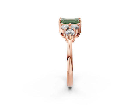 Rose gold Fancy Green Emerald Cut Cut Diamond Cluster Ring with Solitaire Band and Four-Prong Setting_2