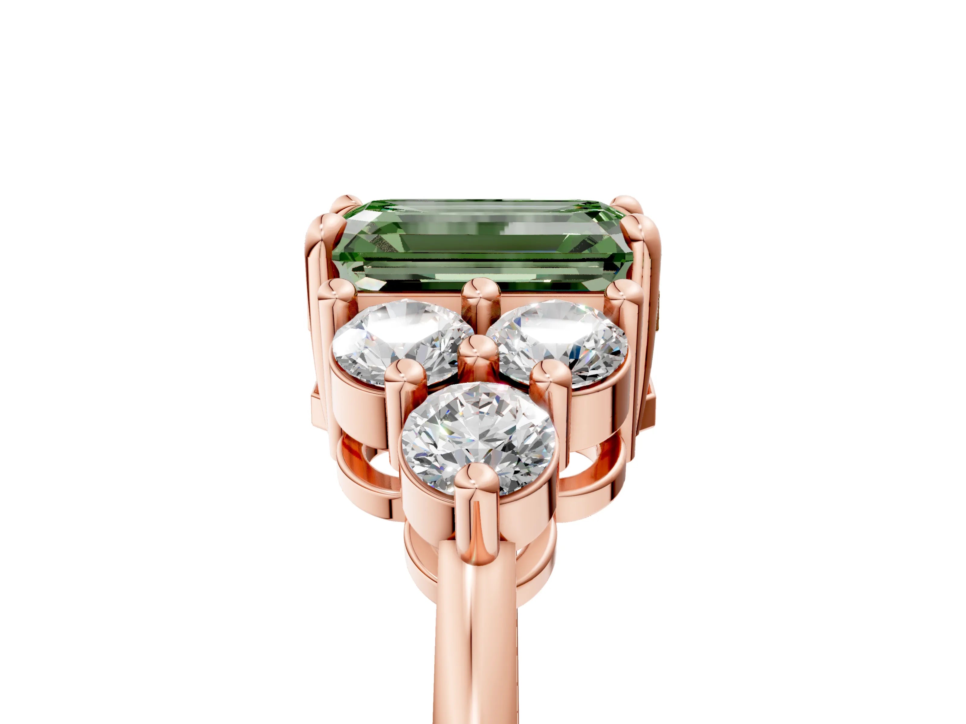 Rose gold Fancy Green Emerald Cut Cut Diamond Cluster Ring with Solitaire Band and Four-Prong Setting_5
