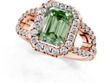 Rose gold Fancy Green Emerald Cut Cut Diamond Halo Engagement Ring with Open Split Pavé Band_1