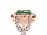 Rose gold Fancy Green Emerald Cut Cut Diamond Halo Engagement Ring with Open Split Pavé Band_5