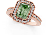 Rose gold Fancy Green Emerald Cut-Cut Diamond Halo Engagement Ring with Pave Band and Prong Setting_1