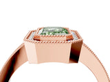 Rose gold Fancy Green Emerald Cut-Cut Diamond Halo Engagement Ring with Pave Band and Prong Setting_4