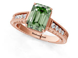 Rose gold Fancy Green Emerald Cut Cut Diamond Milgrain Pave Band Four-Prong Setting Ring_4