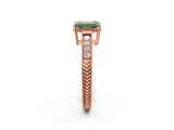 Rose gold Fancy Green Emerald Cut Cut Diamond Milgrain Pave Band Four-Prong Setting Ring_5