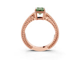Rose gold Fancy Green Emerald Cut Cut Diamond Milgrain Pave Band Four-Prong Setting Ring_6