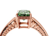 Rose gold Fancy Green Emerald Cut Cut Diamond Milgrain Pave Band Four-Prong Setting Ring_7