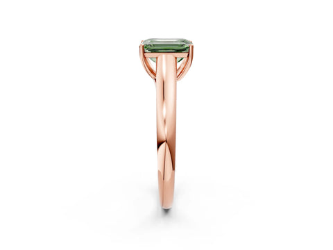 Rose gold Fancy Green Emerald Cut Cut Diamond Solitaire Engagement Ring with Tapered Plain Band and Four-Prong Setting_2
