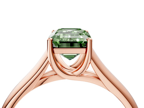 Rose gold Fancy Green Emerald Cut Cut Diamond Solitaire Engagement Ring with Tapered Plain Band and Four-Prong Setting_4