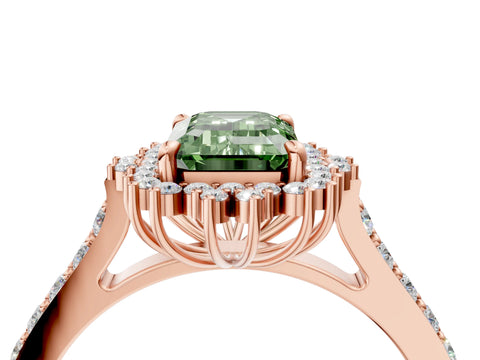Rose gold Fancy Green Emerald Cut Cut Diamond Sunburst Halo Engagement Ring with Pavé Band_4