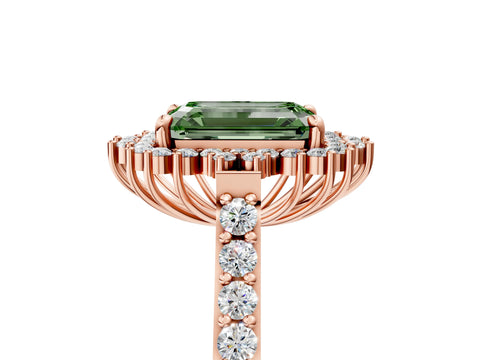 Rose gold Fancy Green Emerald Cut Cut Diamond Sunburst Halo Engagement Ring with Pavé Band_5