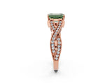 Rose gold Fancy Green Emerald Cut Cut Diamond Twisted Band with Milgrain Pave Setting and Four-Prong Setting_2