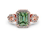 Rose gold Fancy Green Emerald Cut Cut Halo Diamond Infinity Band with Four-Prong Setting