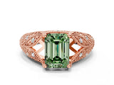 Rose gold Fancy Green Emerald Cut Cut Milgrain Pave Diamond Engagement Ring with Four-Prong Setting_15