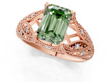 Rose gold Fancy Green Emerald Cut Cut Milgrain Pave Diamond Engagement Ring with Four-Prong Setting_16