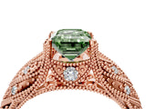 Rose gold Fancy Green Emerald Cut Cut Milgrain Pave Diamond Engagement Ring with Four-Prong Setting_19