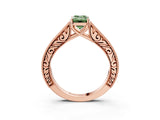 Rose gold Fancy Green Emerald Cut Cut Pave Band Milgrain Solitaire Ring_3