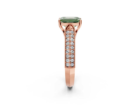 Rose gold Fancy Green Emerald Cut Cut Pave Split Shank Engagement Ring with Four-Prong Setting_2