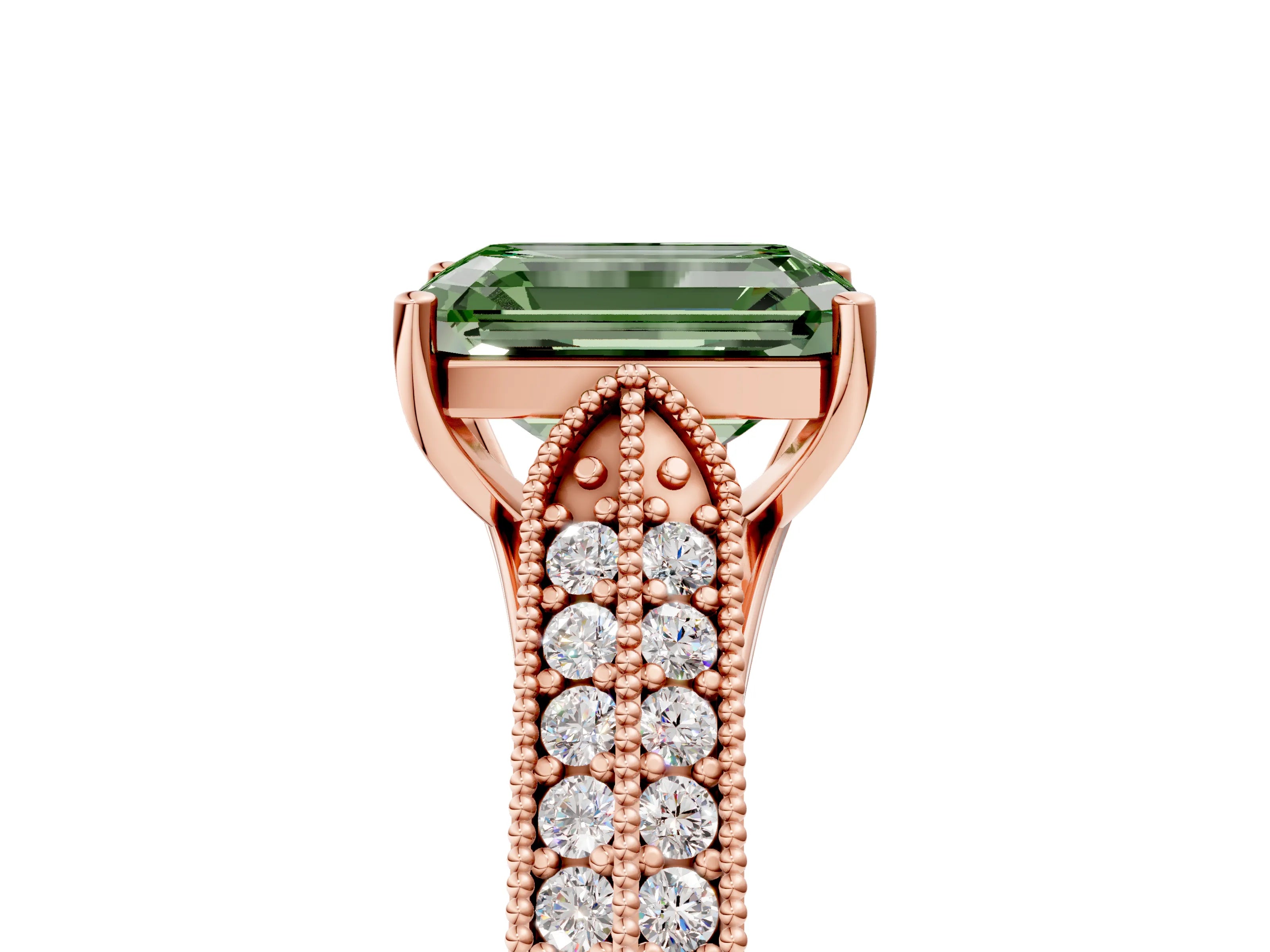 Rose gold Fancy Green Emerald Cut Cut Pave Split Shank Engagement Ring with Four-Prong Setting_5