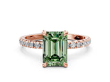 Rose gold Fancy Green Emerald Cut Diamond Brilliant Solitaire Ring with Pavé Band and Four-Prong Setting_24