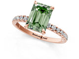 Rose gold Fancy Green Emerald Cut Diamond Brilliant Solitaire Ring with Pavé Band and Four-Prong Setting_25