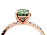 Rose gold Fancy Green Emerald Cut Diamond Brilliant Solitaire Ring with Pavé Band and Four-Prong Setting_28