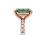 Rose gold Fancy Green Emerald Cut Diamond Brilliant Solitaire Ring with Pavé Band and Four-Prong Setting_29