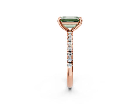 Rose gold Fancy Green Emerald Cut Diamond Brilliant Solitaire Ring with Pavé Band and Four-Prong Setting_2
