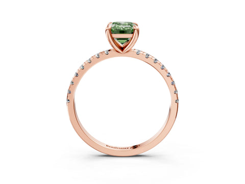 Rose gold Fancy Green Emerald Cut Diamond Brilliant Solitaire Ring with Pavé Band and Four-Prong Setting_3