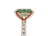 Rose gold Fancy Green Emerald Cut Diamond Brilliant Solitaire Ring with Pavé Band and Four-Prong Setting_5