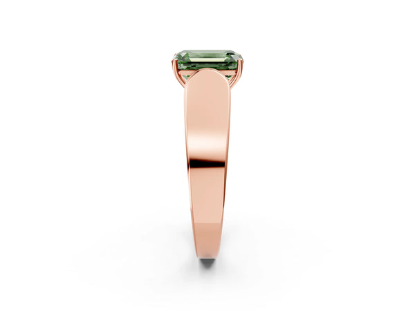 Rose Gold Emerald Cut Channel Set Engagement Ring Setting for Fancy Green Center with Wide Band