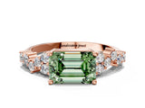 Rose gold Fancy Green Emerald Cut Diamond Cluster Pavé Band with Four-Prong Setting_3