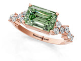 Rose gold Fancy Green Emerald Cut Diamond Cluster Pavé Band with Four-Prong Setting_4
