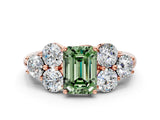 Rose gold Fancy Green Emerald  Cut Diamond Cluster Ring with Round Accent Stones and Prong Setting on a Classic Band_49
