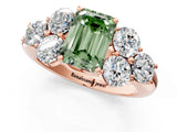 Rose gold Fancy Green Emerald  Cut Diamond Cluster Ring with Round Accent Stones and Prong Setting on a Classic Band_50