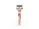 Rose gold Fancy Green Emerald  Cut Diamond Cluster Ring with Round Accent Stones and Prong Setting on a Classic Band_51