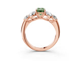 Rose gold Fancy Green Emerald  Cut Diamond Cluster Ring with Round Accent Stones and Prong Setting on a Classic Band_52