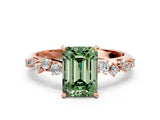 Rose gold Fancy Green Emerald Cut Diamond Cluster Side Stone Solitaire Ring with Prong Setting_53